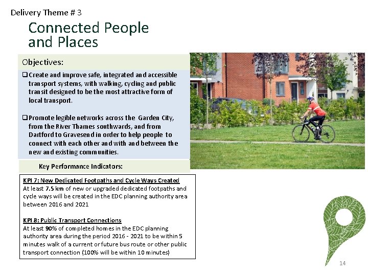 Delivery Theme # 3 Connected People and Places Objectives: q Create and improve safe,