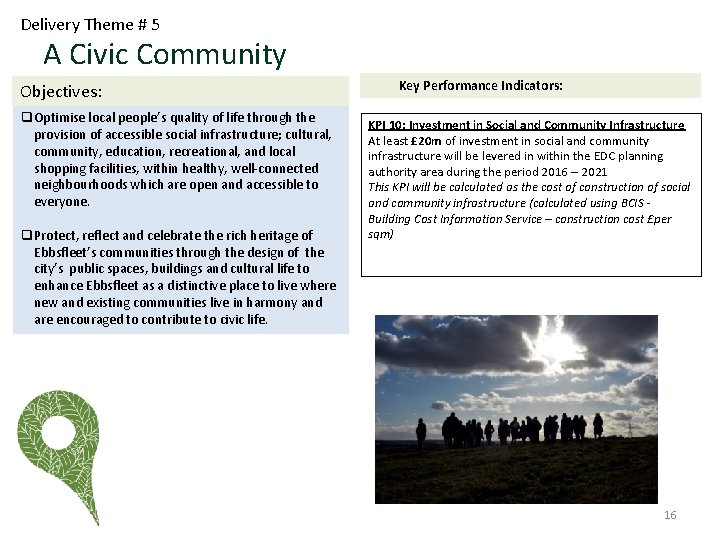 Delivery Theme # 5 A Civic Community Objectives: q Optimise local people’s quality of