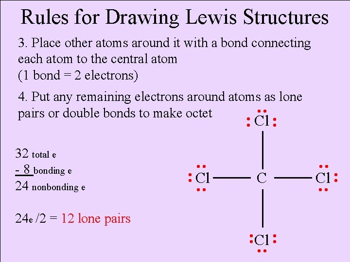 Rules for Drawing Lewis Structures 3. Place other atoms around it with a bond