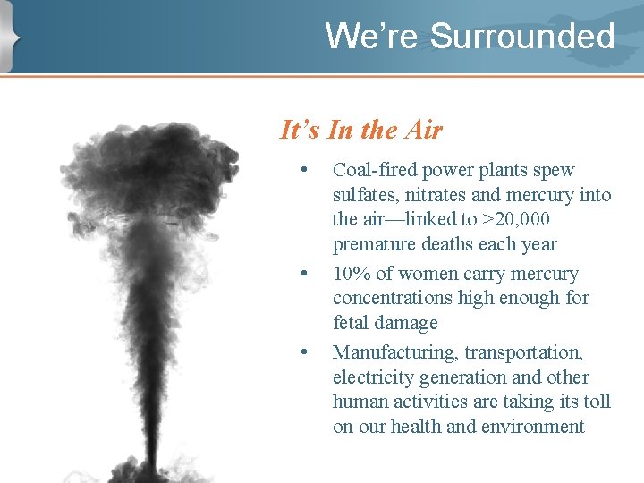 We’re Surrounded It’s In the Air • • • Coal-fired power plants spew sulfates,