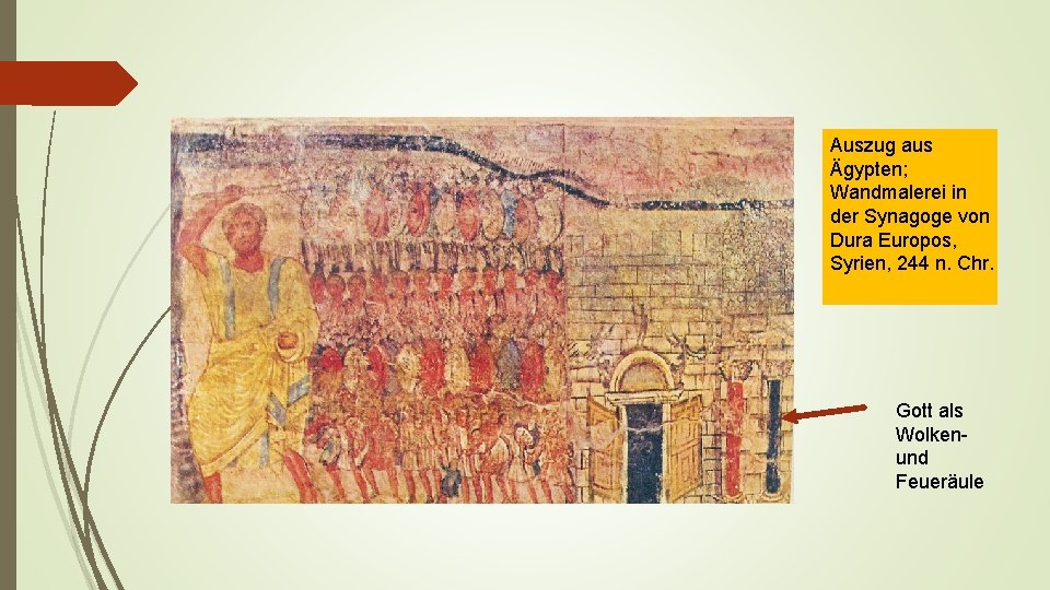 Auszug aus Ägypten; Wandmalerei in der Synagoge von Dura Europos, Syrien, 244 n. Chr.