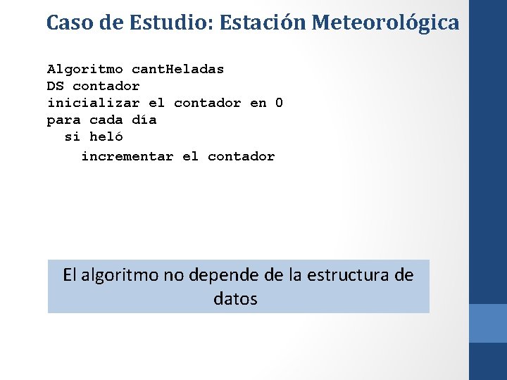 Caso de Estudio: Estación Meteorológica Algoritmo cant. Heladas DS contador inicializar el contador en