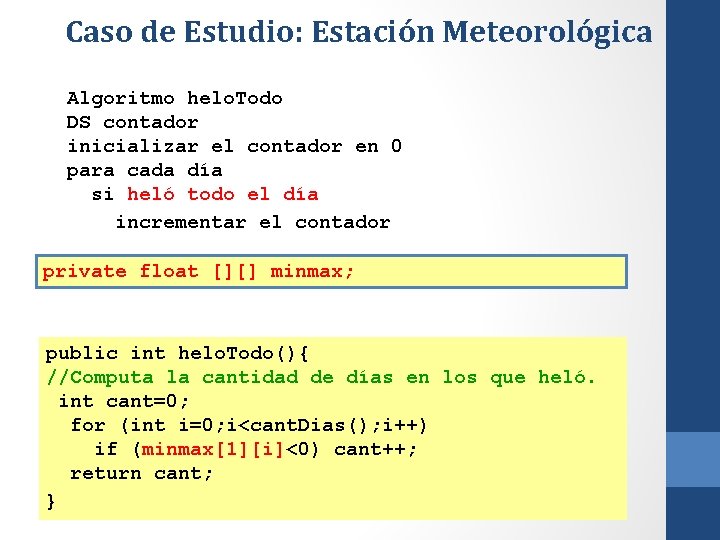 Caso de Estudio: Estación Meteorológica Algoritmo helo. Todo DS contador inicializar el contador en