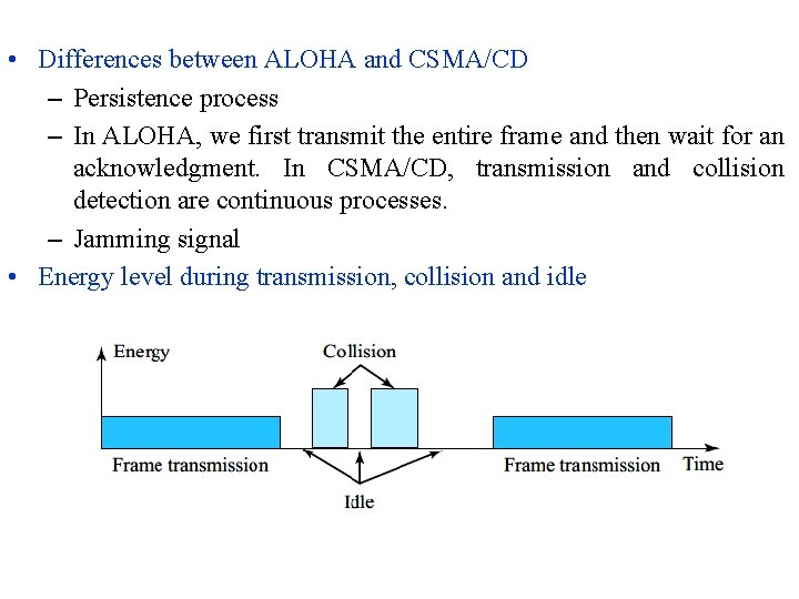  • Differences between ALOHA and CSMA/CD – Persistence process – In ALOHA, we