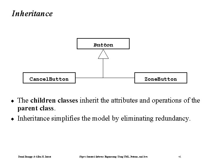 Inheritance Button Cancel. Button ¨ ¨ Zone. Button The children classes inherit the attributes