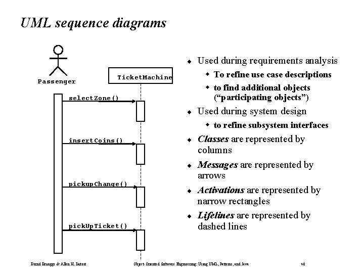 UML sequence diagrams ¨ Passenger Used during requirements analysis w To refine use case