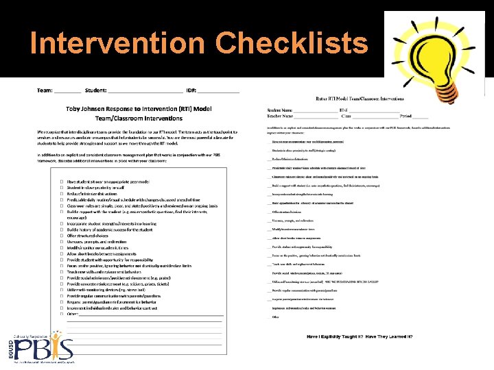 Intervention Checklists 