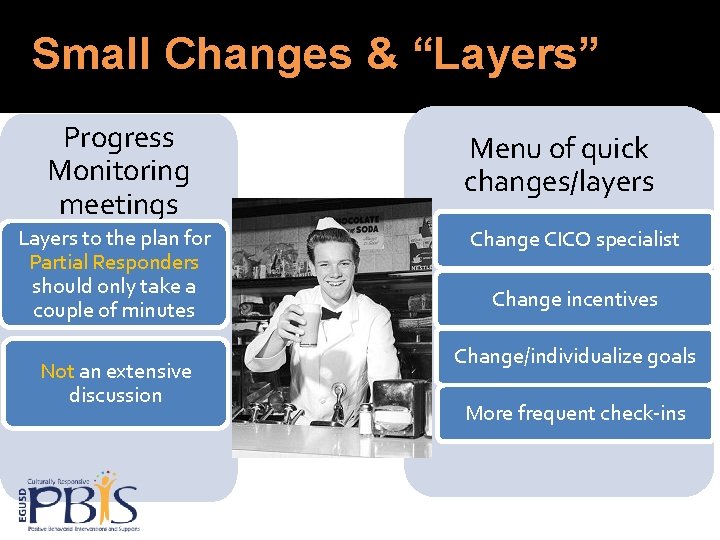 Small Changes & “Layers” Progress Monitoring meetings Layers to the plan for Partial Responders