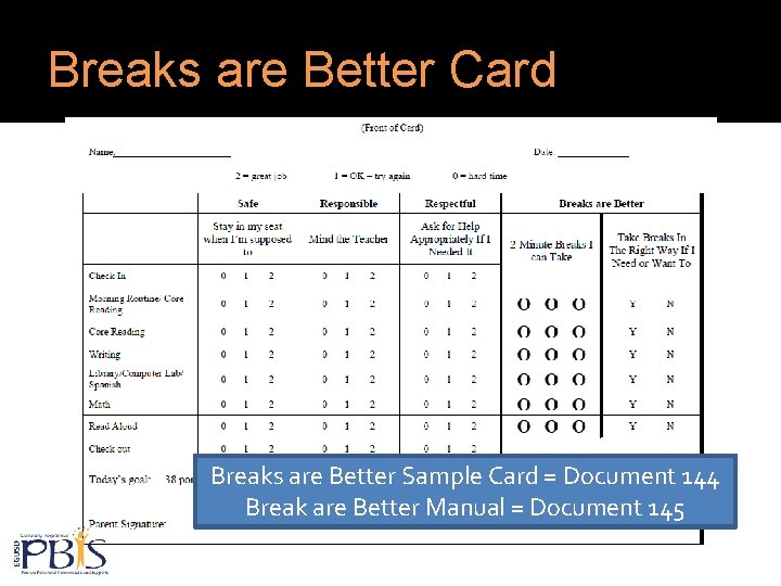 Breaks are Better Card Breaks are Better Sample Card = Document 144 Break are