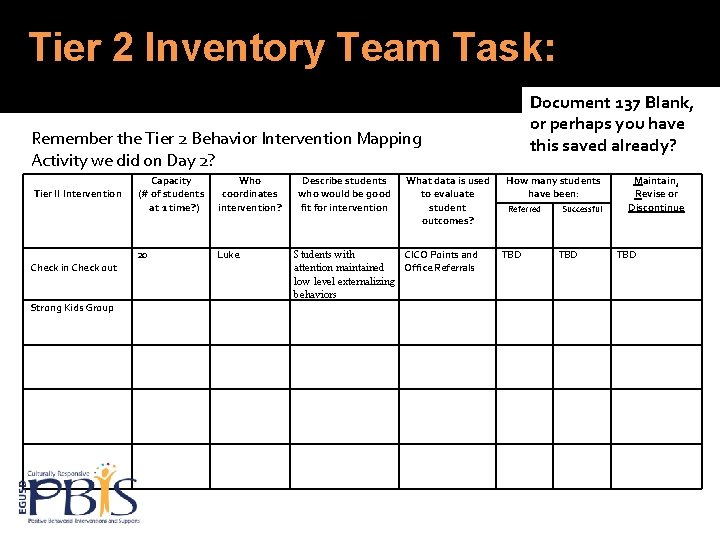 Tier 2 Inventory Team Task: Document 137 Blank, or perhaps you have this saved