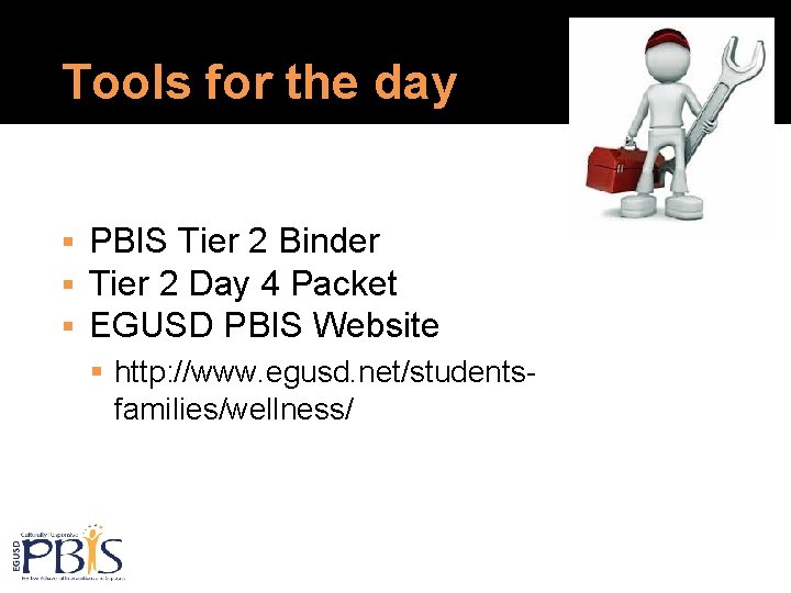Tools for the day PBIS Tier 2 Binder Tier 2 Day 4 Packet EGUSD