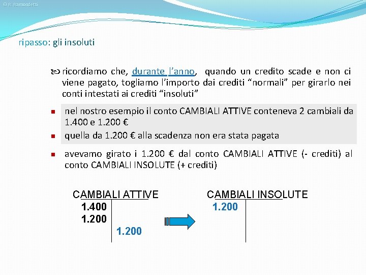 © R. Ramondetti ripasso: gli insoluti ricordiamo che, durante l’anno, quando un credito scade