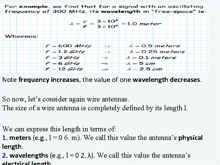 Note frequency increases, the value of one wavelength decreases. So now, let’s consider again