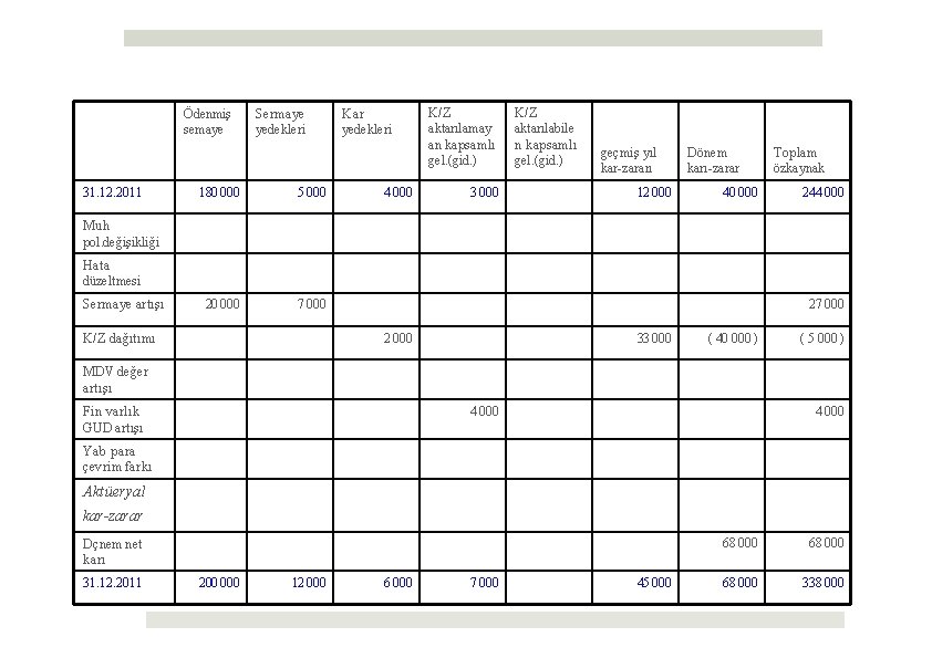 Ödenmiş semaye 31. 12. 2011 Sermaye yedekleri 180 000 5 000 20 000 7