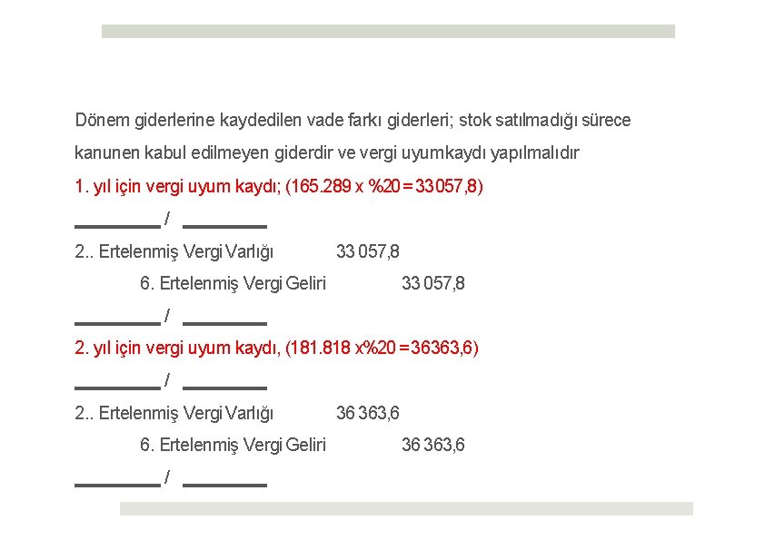 Dönem giderlerine kaydedilen vade farkı giderleri; stok satılmadığı sürece kanunen kabul edilmeyen giderdir ve