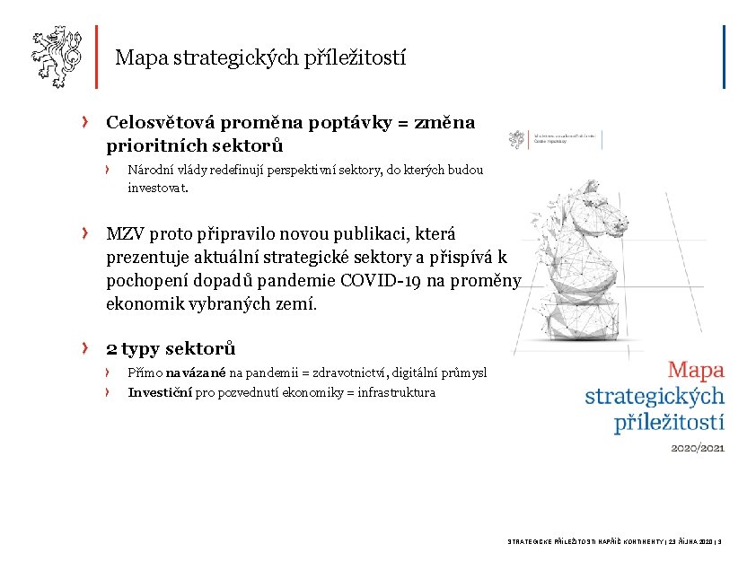 Mapa strategických příležitostí Celosvětová proměna poptávky = změna prioritních sektorů Národní vlády redefinují perspektivní