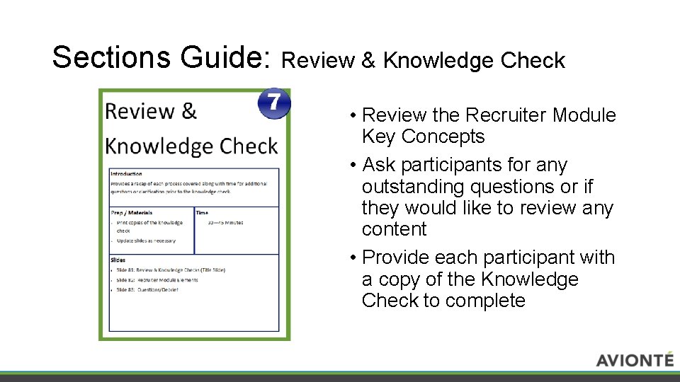 Sections Guide: Review & Knowledge Check • Review the Recruiter Module Key Concepts •