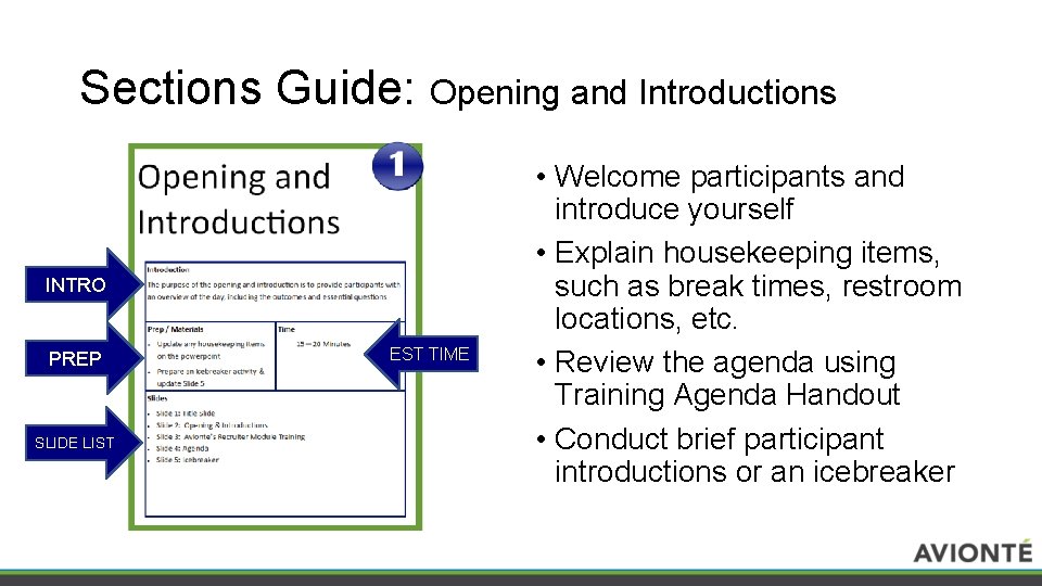 Sections Guide: Opening and Introductions INTRO PREP SLIDE LIST EST TIME • Welcome participants
