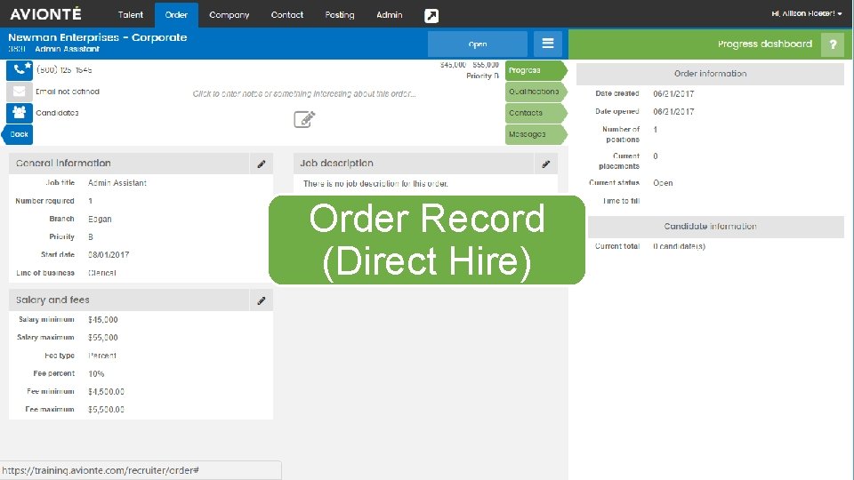 Order Record (Direct Hire) 