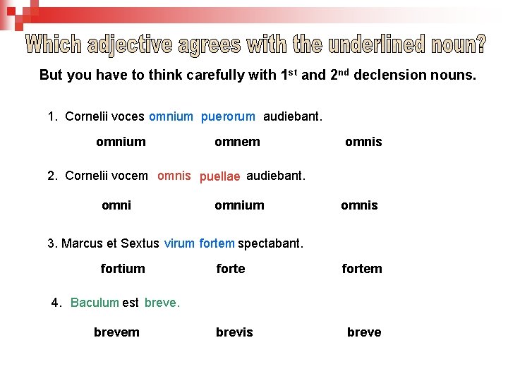 But you have to think carefully with 1 st and 2 nd declension nouns.