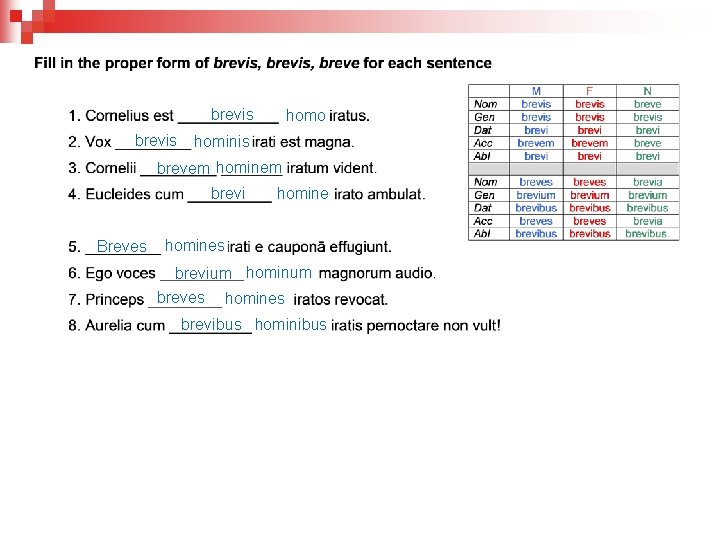 brevis homo hominis brevem hominem brevi Breves homines brevium hominum breves homines brevibus hominibus