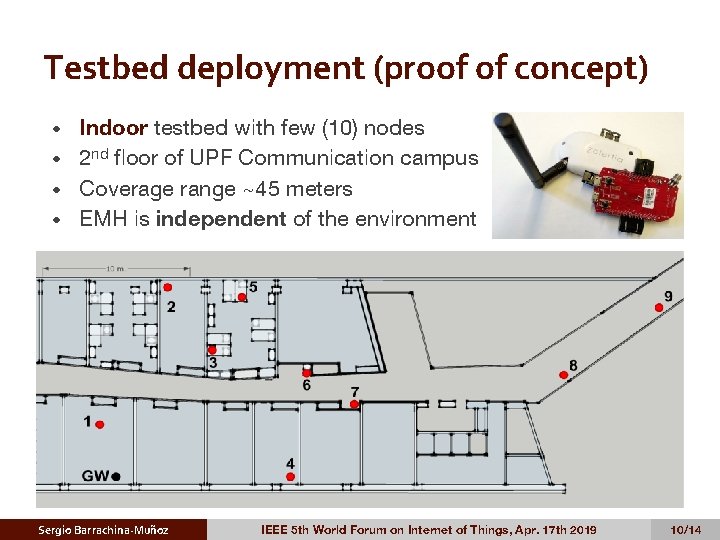 Testbed deployment (proof of concept) Indoor testbed with few (10) nodes • 2 nd