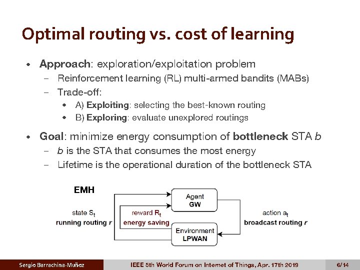 Optimal routing vs. cost of learning • Approach: exploration/exploitation problem Reinforcement learning (RL) multi-armed