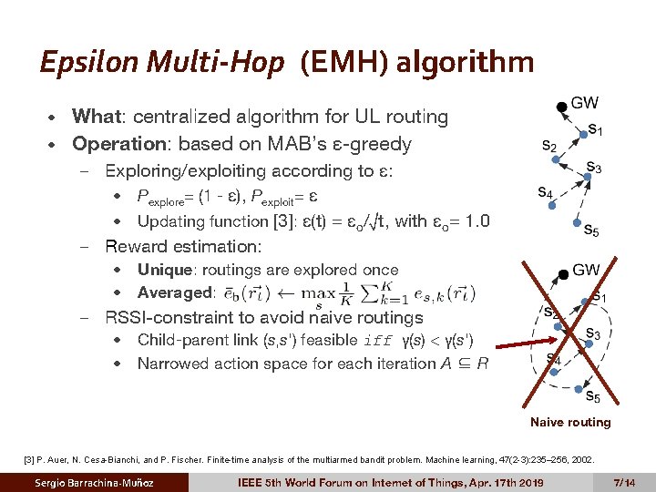 Epsilon Multi-Hop (EMH) algorithm What: centralized algorithm for UL routing • Operation: based on