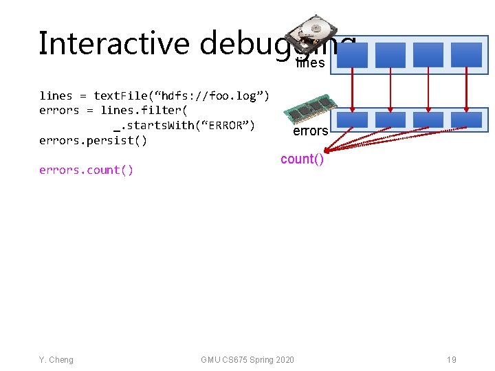Interactive debugging lines = text. File(“hdfs: //foo. log”) errors = lines. filter( _. starts.