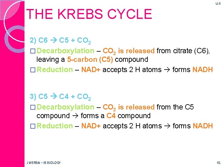 U. 6 THE KREBS CYCLE 2) C 6 C 5 + CO 2 �