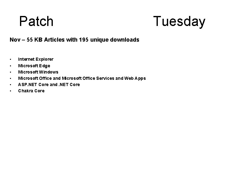 Patch Nov – 55 KB Articles with 195 unique downloads • • • Internet