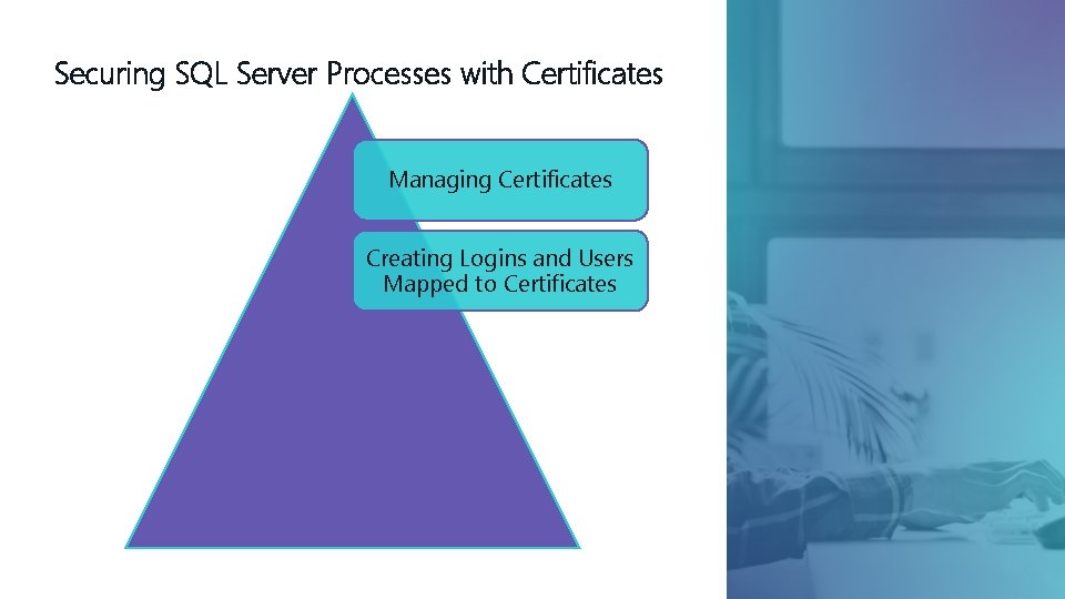 Securing SQL Server Processes with Certificates Managing Certificates Creating Logins and Users Mapped to