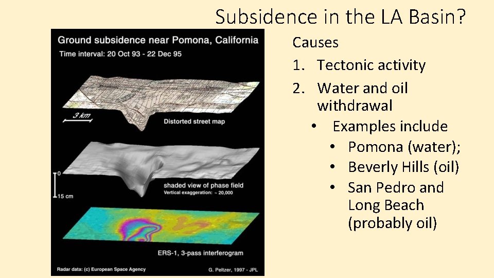 Subsidence in the LA Basin? Causes 1. Tectonic activity 2. Water and oil withdrawal