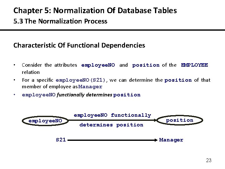 Chapter 5: Normalization Of Database Tables 5. 3 The Normalization Process Characteristic Of Functional