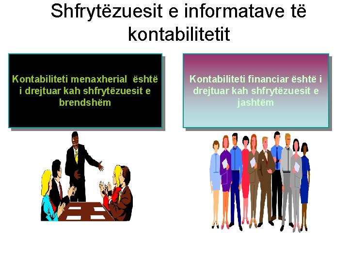 Shfrytëzuesit e informatave të kontabilitetit Kontabiliteti menaxherial është i drejtuar kah shfrytëzuesit e brendshëm