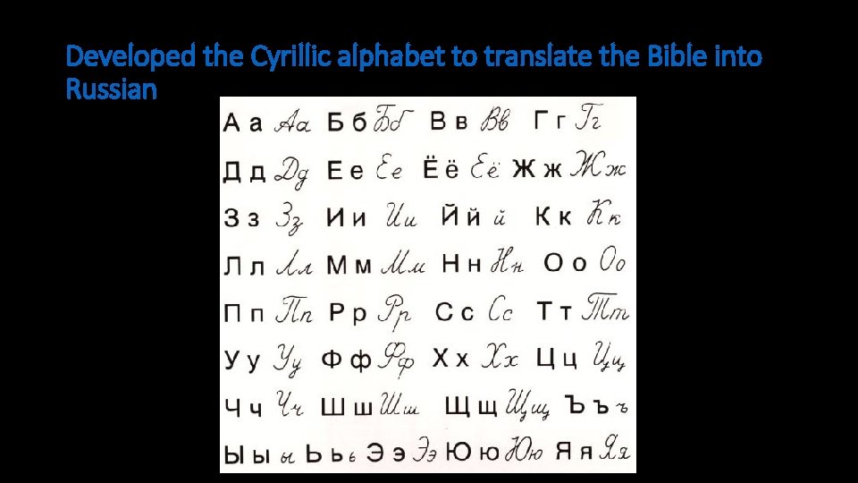 Developed the Cyrillic alphabet to translate the Bible into Russian 