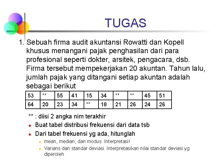 TUGAS 1. Sebuah firma audit akuntansi Rowatti dan Kopell khusus menangani pajak penghasilan dari
