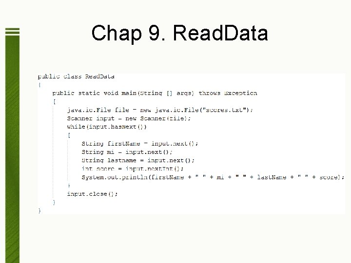 Chap 9. Read. Data 