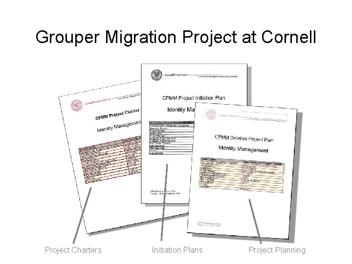 Grouper Migration Project at Cornell Project Charters Initiation Plans Project Planning 
