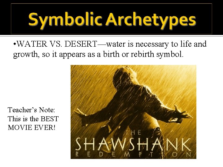  • WATER VS. DESERT—water is necessary to life and growth, so it appears