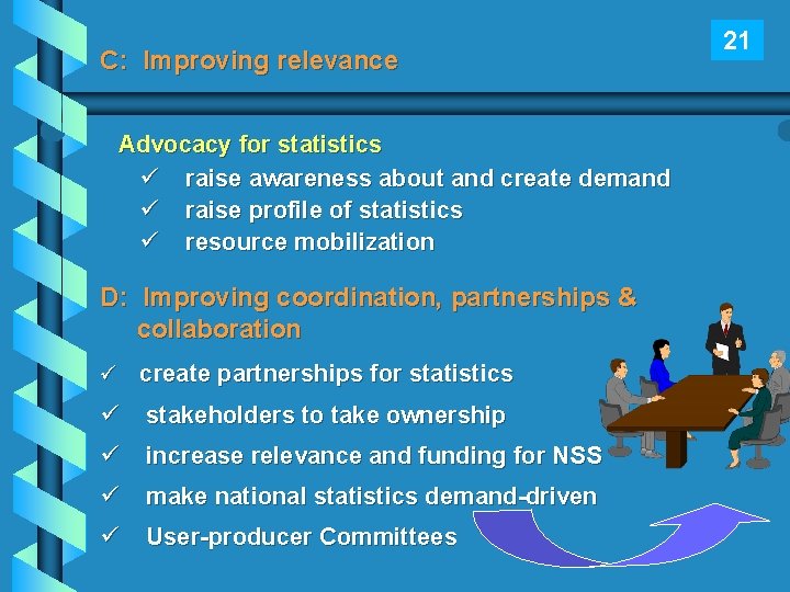 C: Improving relevance Advocacy for statistics ü raise awareness about and create demand ü