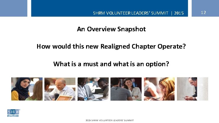 SHRM VOLUNTEER LEADERS’ SUMMIT | 2015 An Overview Snapshot How would this new Realigned