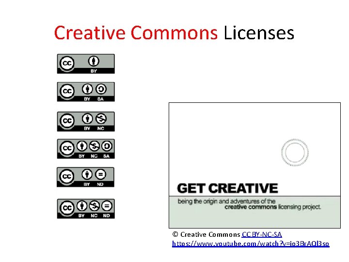 Creative Commons Licenses © Creative Commons CC BY-NC-SA https: //www. youtube. com/watch? v=io 3