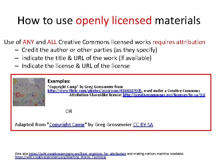 How to use openly licensed materials Use of ANY and ALL Creative Commons licensed