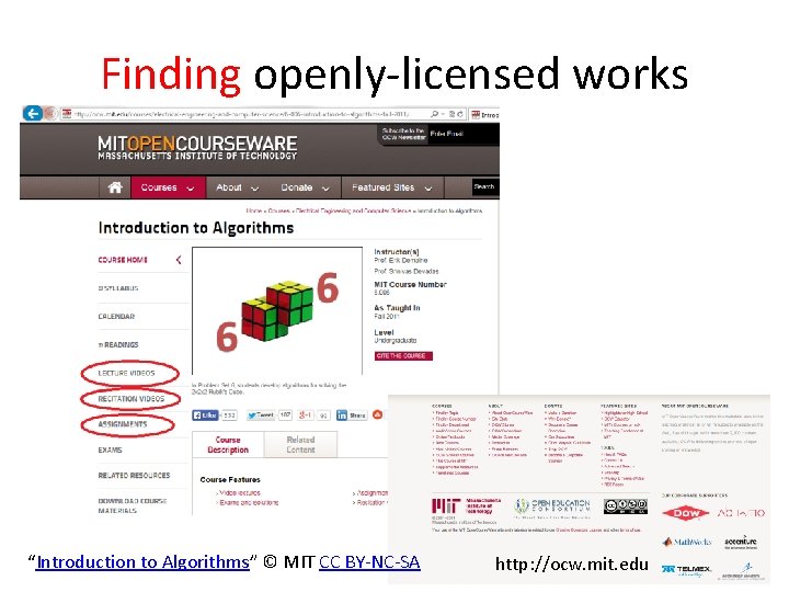 Finding openly-licensed works “Introduction to Algorithms” © MIT CC BY-NC-SA http: //ocw. mit. edu