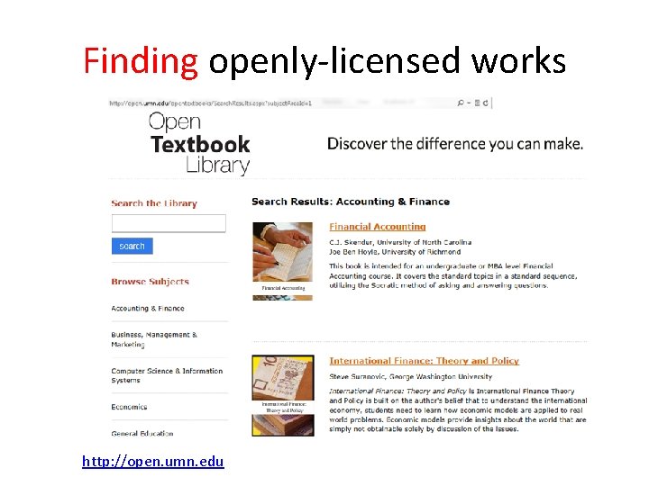 Finding openly-licensed works http: //open. umn. edu 