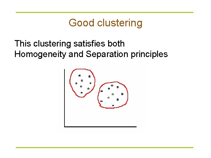 Good clustering This clustering satisfies both Homogeneity and Separation principles 