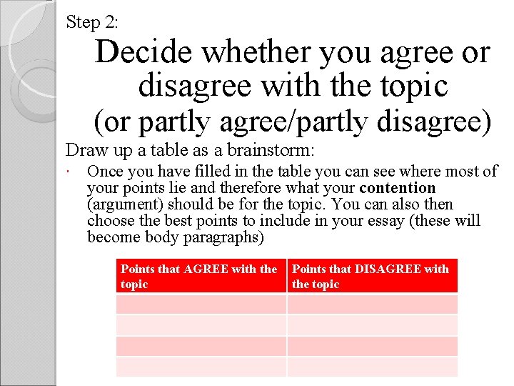 Step 2: Decide whether you agree or disagree with the topic (or partly agree/partly