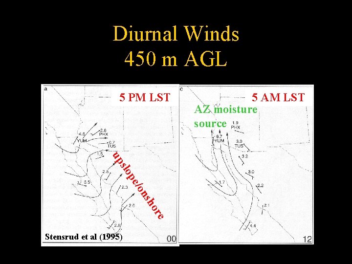 Diurnal Winds 450 m AGL 5 PM LST e or sh /on pe slo