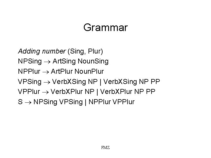 Grammar Adding number (Sing, Plur) NPSing Art. Sing Noun. Sing NPPlur Art. Plur Noun.